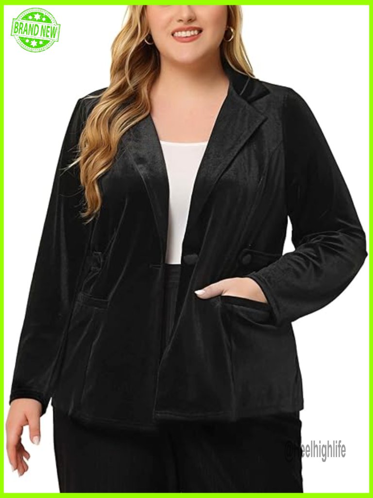 Plus Size Velvet Blazer Classic Notch Lapel Slim Fit Office Casual